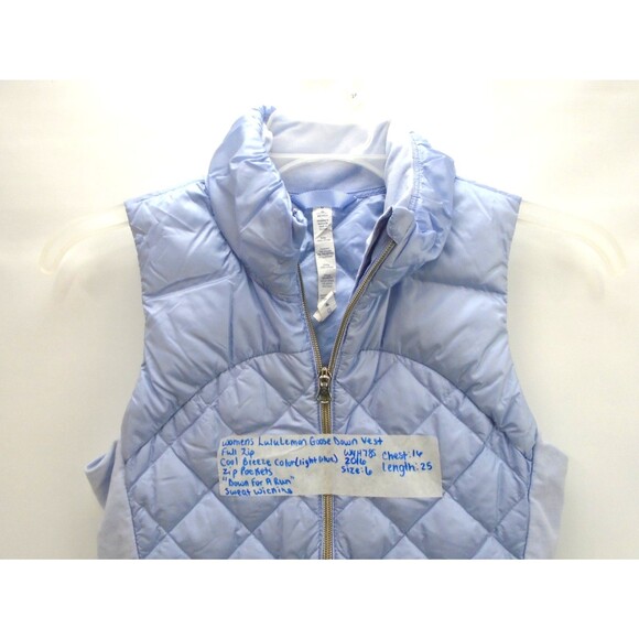 Lululemon Womens Size 6 Down For A Run Quilted Puffer Vest Light Blue Full Zip - Picture 2 of 7